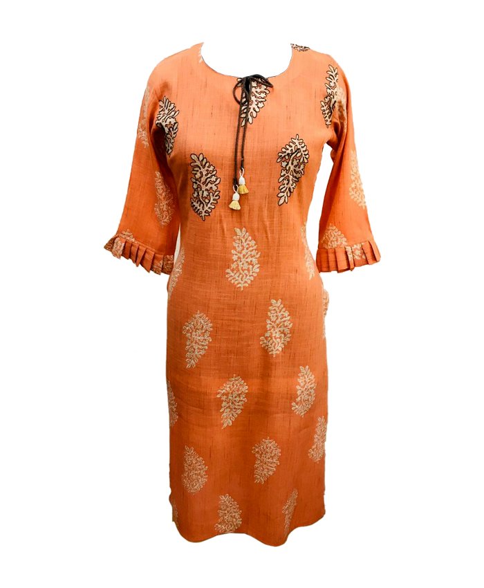  Long Kurtis Side Cut Orange Dress