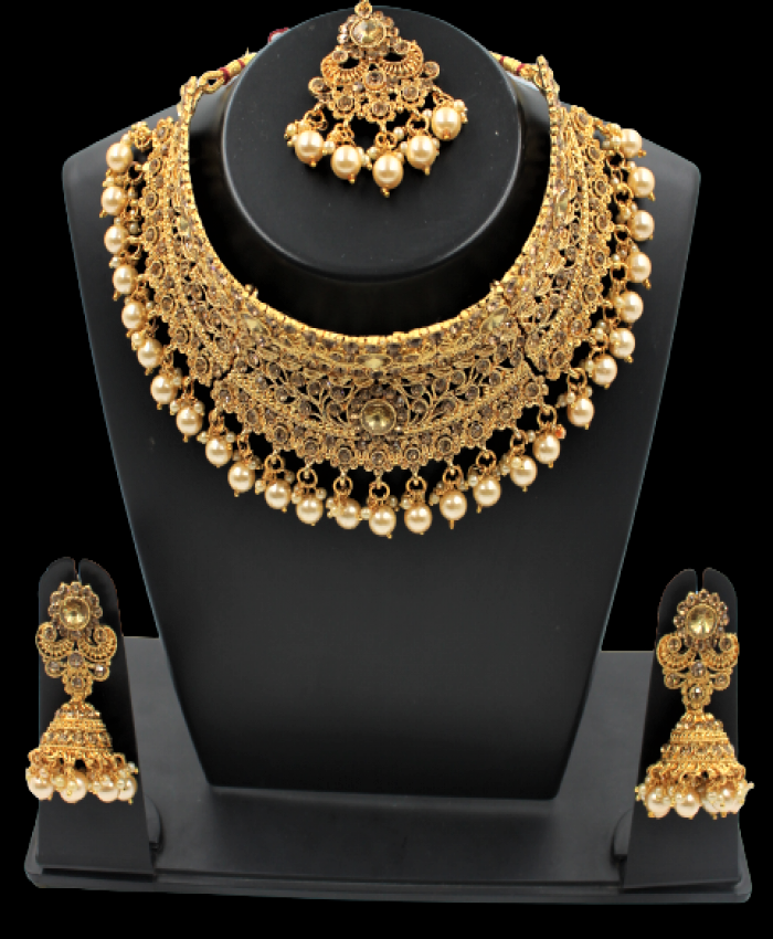  Choker Necklace- Pearls Bridal with Jumkas Imitation Jewelry Set